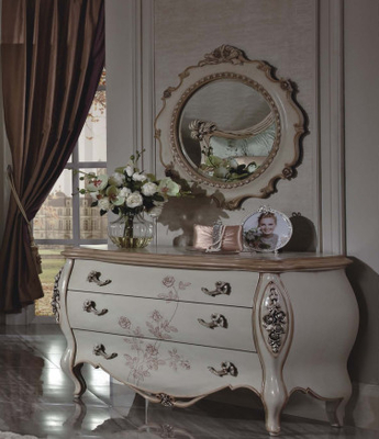 Französischer klassischer weißer Aufbereiter mit vollem festem Holz des Spiegel-/drei Fächer